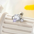 Silver barbell stud earring with purple heart, clear round, and star-shaped crystals - White Main Stone with Purple Heart (A506-1#)