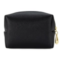 Borsa per trucco nera in pelle Saffiano con cerniera dorata e design compatto - Mini / Nero