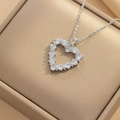 Elegant silver heart pendant necklace with clear zircons in a beige jewelry gift box - Heart Style (366) / Silver