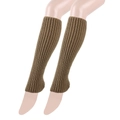 Brown ribbed knit leg warmers with stirrup opening design for women and girls - Khaki