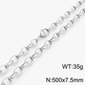 Collana a catena a maglie ovali in acciaio inossidabile argento, misura 500x7,5 mm - 50cm x 7.5mm / Collana Argento