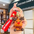 Cute reindeer Christmas keychain with red silicone strap and gingerbread man charm - Scarf Deer (Christmas Deer)