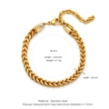 Golden stainless steel wheat chain bracelet with adjustable lobster clasp and size specs - SL-4 / Gold
