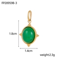 Oval green natural stone pendant with gold stainless steel frame for jewelry making - Green Gemstone