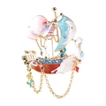 Exquisite gold sailboat brooch with pink balloons, blue moon, enamel details and rhinestones - Sailboat Balloon Design (QT062)