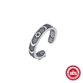 Retro S925 sterling silver open ring featuring sun and moon floral embossed patterns - Moon & Flower