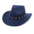 Cappello da cowboy in lana blu scuro con perle turchesi e borchie in metallo argentato - M (56-58cm) / Blu navy