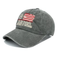 Detail of embroidered American 250th anniversary logo on washed grey cotton baseball cap - Gray