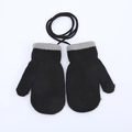 Moffole neonato spesse in pile nero e grigio con pratico cordino per il collo - 1-3 Anni / Stile Cordino Regolare / Nero