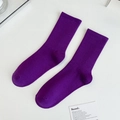Vibrant purple cotton crew socks featuring a classic ribbed knit texture and soft finish - One Size / Violet