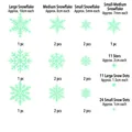 Detailed chart of mint green snowflake window stickers in various sizes and quantities - BQ029 Enhanced Luminous Snowflake / Luminous Snowflake (Static)
