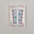 3D floral press-on nails in almond shape featuring pink base and green French tips - 3D Relief Flower Style (WY-058) / 24Pcs Set