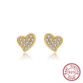 Golden heart-shaped S925 sterling silver stud earrings with sparkling cubic zirconia - APE03-Gold Heart