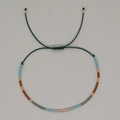 Bohemian adjustable woven bracelet with dark green cord and colorful seed beads - Dark Green Rope Multi-color Patchwork Beads (MI-B230001G)