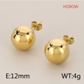 Minimalist 12mm golden hollow ball stud earrings in polished stainless steel - Hollow (KLJ583-Z) / 12mm / Gold