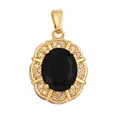 Vintage style gold plated oval black gemstone pendant necklace with CZ accents - Black/Oval Lace