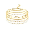 Elegante set di braccialetti a strati con perle dorate e perle bianche da donna - Oro Set misto da 4 pezzi
