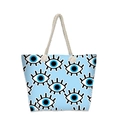 Evil Eye Strandtasche mit weißen Seilgriffen und großer Kapazität für Reisen - Hellblauer Böser Blick Stil (jaiyingstb4)