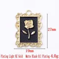 Vintage ovale roos hanger in mat zwart en goud, afmeting 19x27mm voor tassen - 13812-KC Goud Verguld-Mat Zwarte Emaille Roos