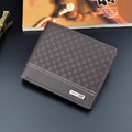 Men's bifold short wallet in dark brown checkered pattern with metal logo detail - Dark Coffee