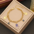 Golden double-layer stainless steel Hamsa and Evil Eye charm bracelet in a gift box - Bracelet (Style 2)