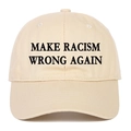 Make Racism Wrong Again embroidered beige baseball cap with a classic six-panel design - Beige / Adjustable