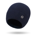 Navy blue winter beanie with warm fleece lining and metallic logo detail - One Size / Navy Blue