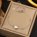 Detailed view of polished heart pendant bracelet with beads on silk jewelry box - Silver Heart Bead Chain (FSY706-1)