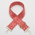 Ethnic red and white geometric embroidered wide strap with gold metal lobster clasps - No. 708 Gold Hook