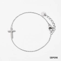 Bracelet en acier inoxydable argenté avec pendentif croix serti de zircons et chaîne réglable - Bracelet Argenté (SBP098)