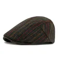 British style wool tweed flat cap featuring dark green and red herringbone pattern - Adjustable / Army Green