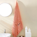 Absorbent coral fleece hair towel featuring cute orange cartoon cat ears and embroidery - Sakura Pink