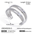 Silver stainless steel double-layered open bangle with waterproof and hypoallergenic design - Silver