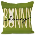 Easter bunny linen pillow case in green with gold Bunny print and cute rabbit silhouette - Green Bunny Letter