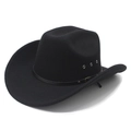 Clásico sombrero vaquero negro de fieltro con ala ancha y detalle de banda de cuero - M (56-58cm) / Negro