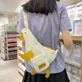 Cute white goose-shaped canvas crossbody bag for women and men in a casual streetwear style - White