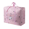 Pink large foldable travel bag with geometric patterns and transparent card slot - Enlarged Pink Geometric