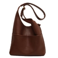 Borsa a secchiello in pelle martellata marrone scuro con tracolla regolabile stile retrò - Marrone