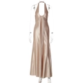 Elegantes rückenfreies Neckholder-Maxikleid aus champagnerfarbenem Satin mit tiefem V-Ausschnitt - S / Champagner