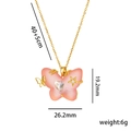 Pink cat-eye butterfly pendant necklace in gold finish with 40+5cm adjustable chain - Pink