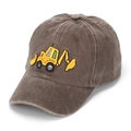 Close-up of vintage brown cotton baseball cap with yellow excavator embroidery detail - 52CM(2-6 Years) / Coffee