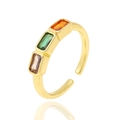 Gold adjustable open ring featuring three colorful rectangular zircons in a luxury style - Adjustable Open / Multicolor Rectangle Stone(J-1274)