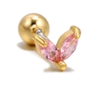 Pink marquise stone stud earring in golden finish with a secure screw-back ball closure - Pink Butterfly (EGD0072)