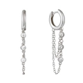 Eleganti orecchini a cerchio in argento con doppie catene a frange e pietre di zircone - Placcato Oro Bianco / Argento