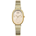 Elegant gold oval watch for women with mother-of-pearl dial and metallic stretch band - Gold Case Gold Dial Gold Band