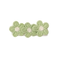 Close-up of floral knit hair clip with detailed green embroidery and white centers - Light Green / No.7