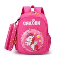 Pink unicorn school backpack set for girls including a matching pencil case and side mesh pockets - Rose Red Unicorn