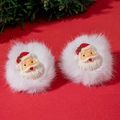 Christmas Santa Claus earrings featuring white faux fur balls on a festive red background - White Pompom with Santa Claus