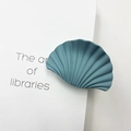 Chic shell-shaped hair claw clip in matte grey-blue finish for elegant hairstyling - Matte Rubber Lake Blue
