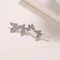 Elegante fermaglio argento con tre farfalle di strass luccicanti su base in metallo - 7.5cm-3 Farfalle (E1231) / Argento